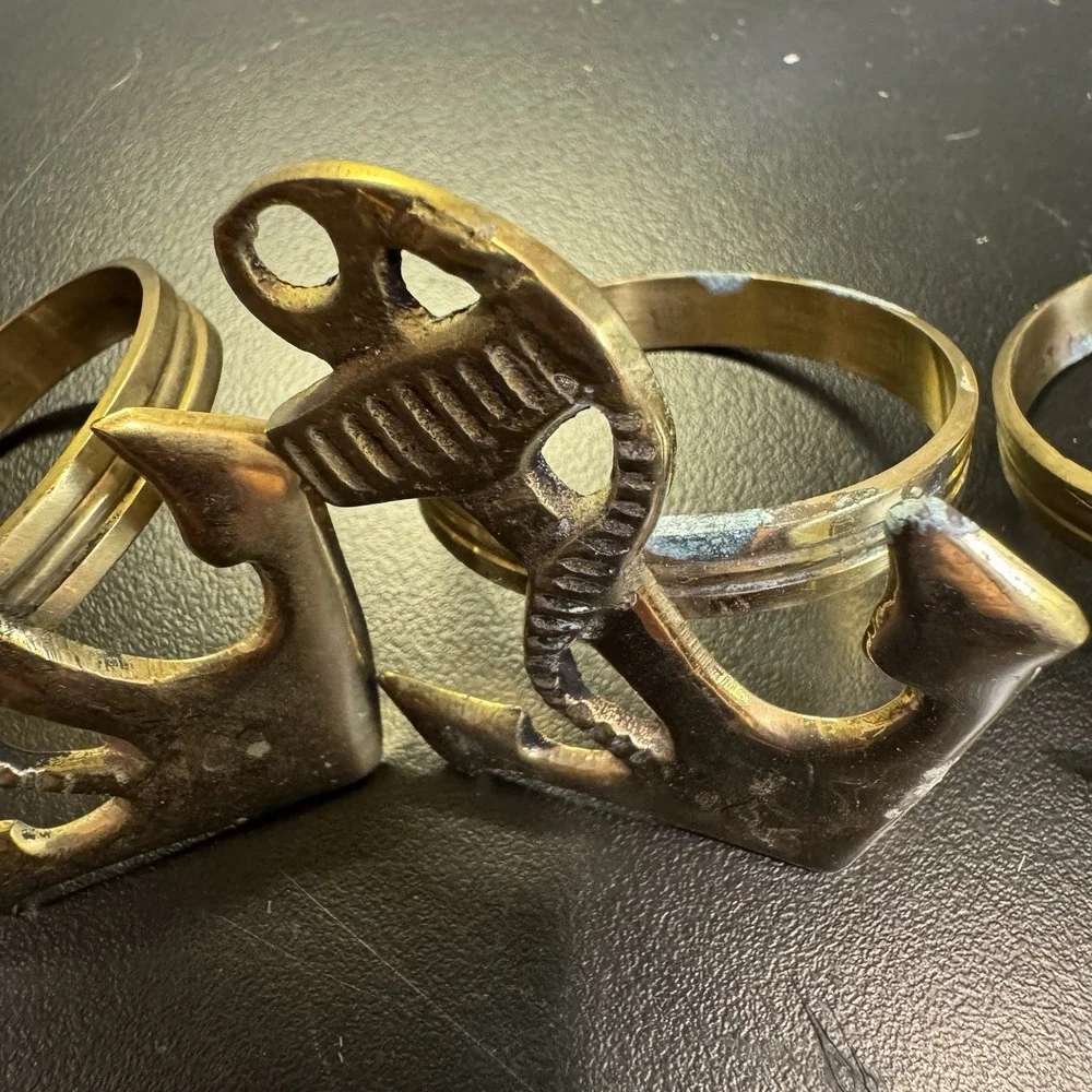 Brass Napkin Rings Set‎ Of 4 Anchors Nautical With Patina